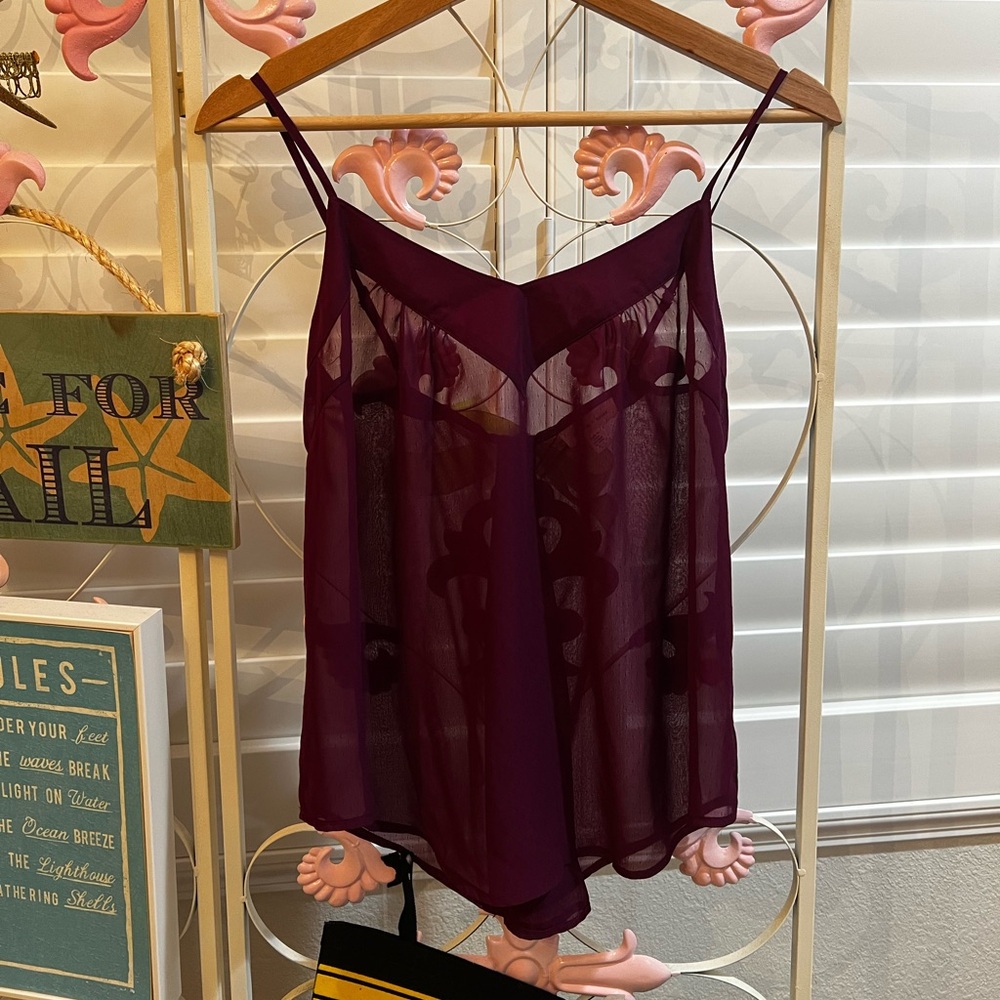 Silence + Noise Sheer Maroon Blouse